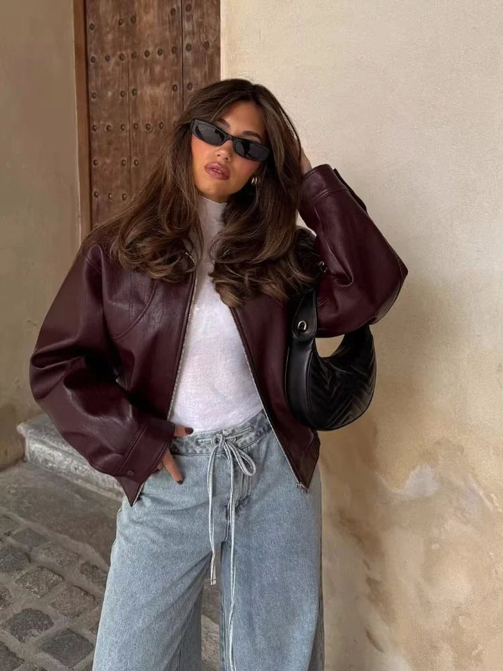 Oversized Waist-Length Leather Jacket