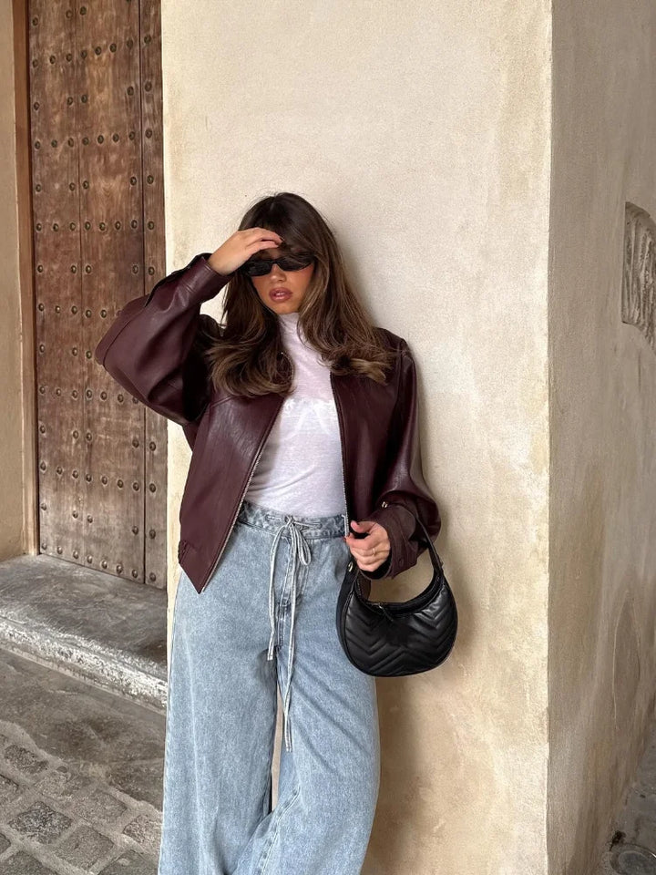 Oversized Waist-Length Leather Jacket