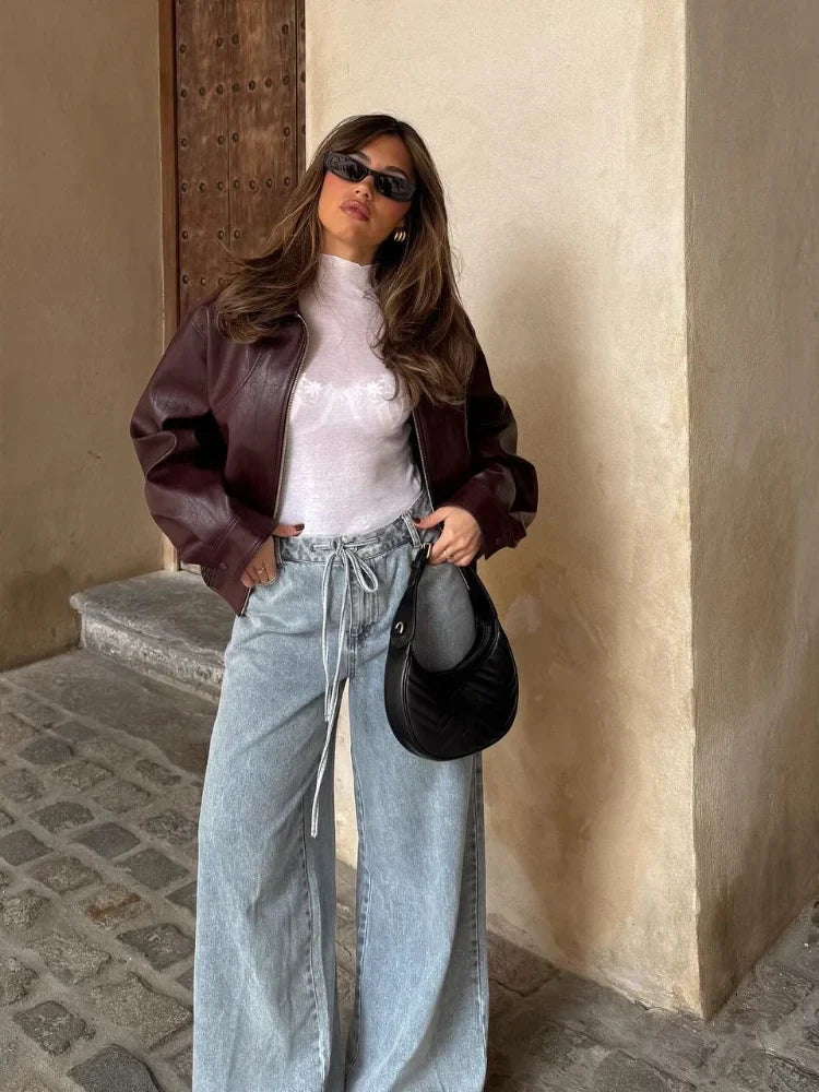 Oversized Waist-Length Leather Jacket