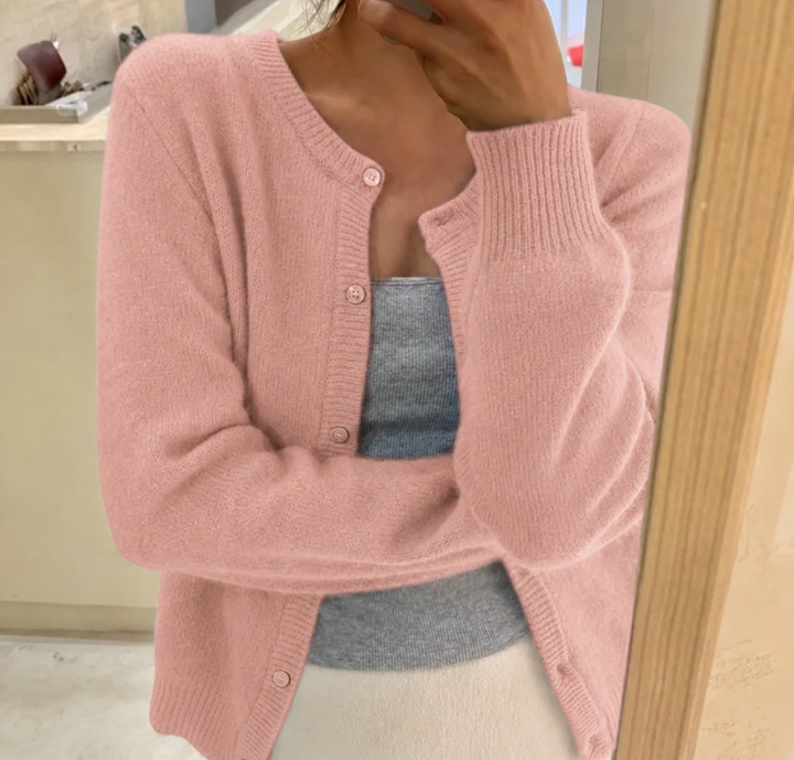 Women's Soft Knit Cardigan with Button Front and Round Neckline