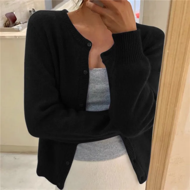Women's Soft Knit Cardigan with Button Front and Round Neckline