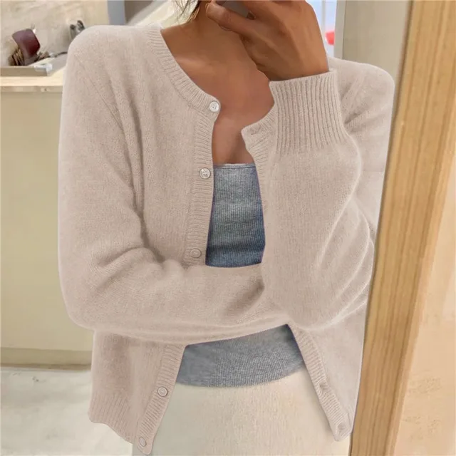 Women's Soft Knit Cardigan with Button Front and Round Neckline