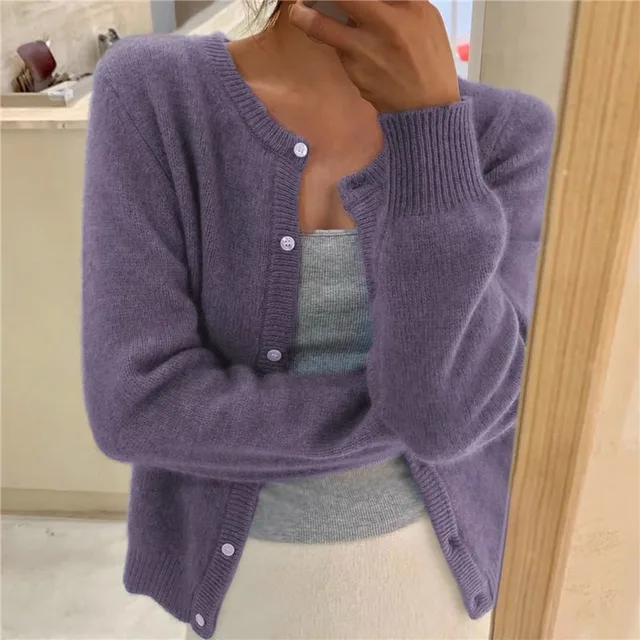 Women's Soft Knit Cardigan with Button Front and Round Neckline