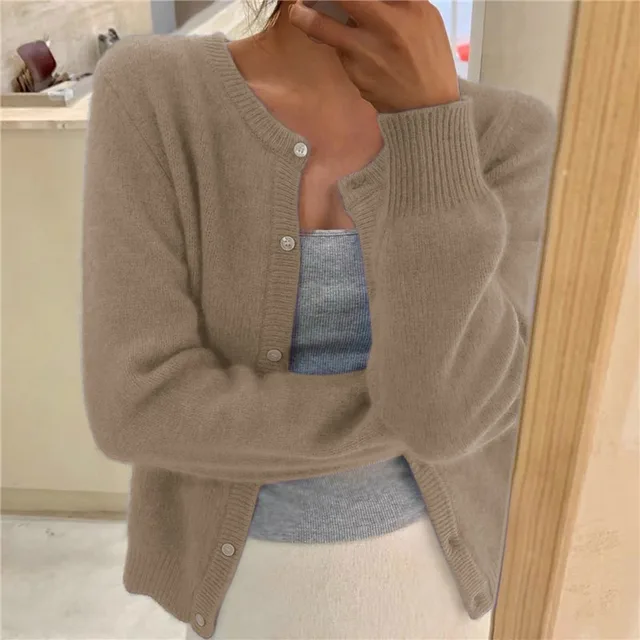 Women's Soft Knit Cardigan with Button Front and Round Neckline