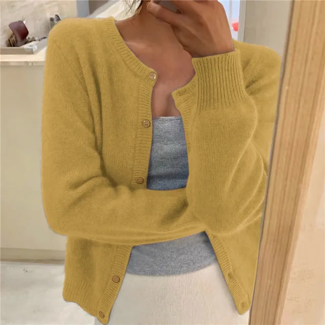 Women's Soft Knit Cardigan with Button Front and Round Neckline