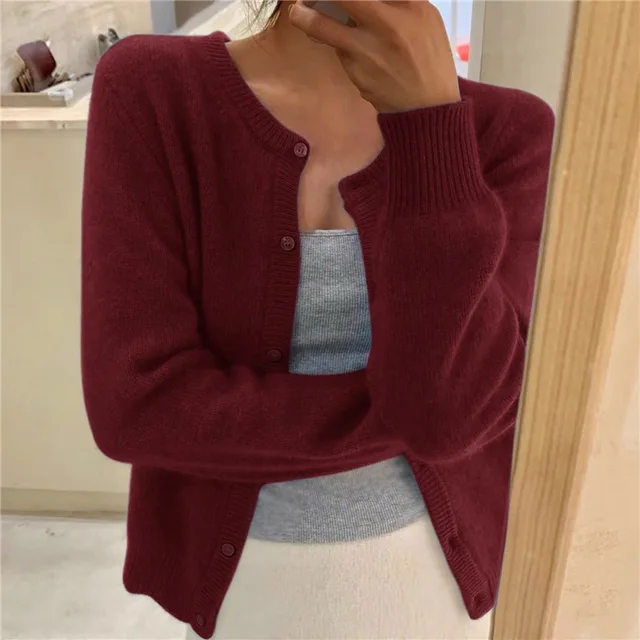 Women's Soft Knit Cardigan with Button Front and Round Neckline