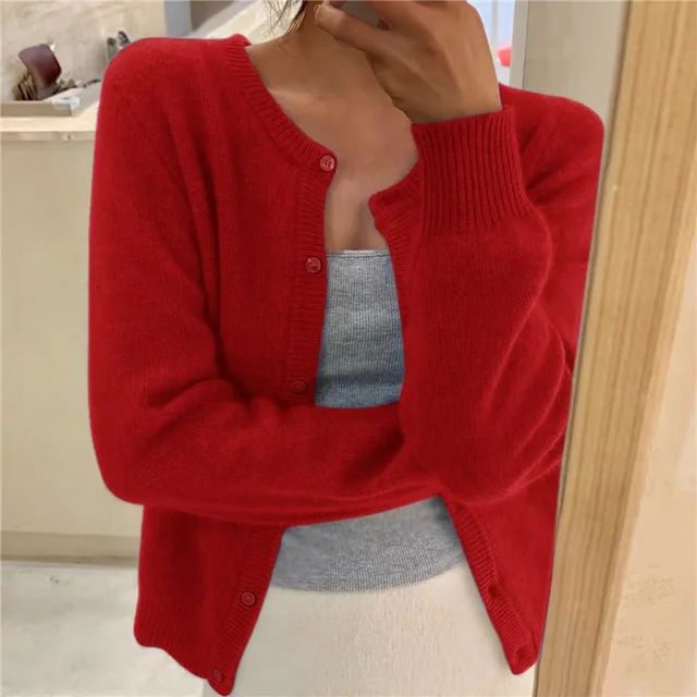 Women's Soft Knit Cardigan with Button Front and Round Neckline
