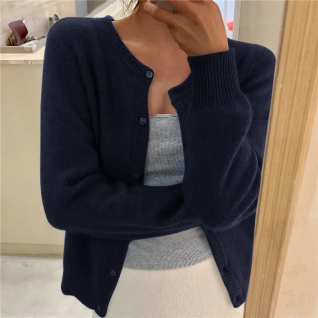 Women's Soft Knit Cardigan with Button Front and Round Neckline