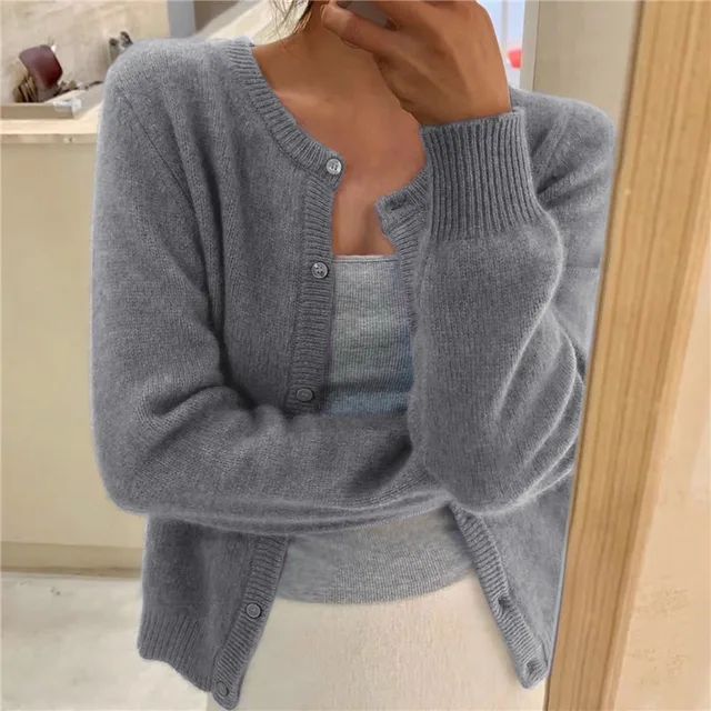 Women's Soft Knit Cardigan with Button Front and Round Neckline