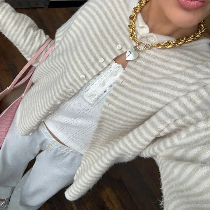 Striped Knit Cardigan with Collar and Button Front