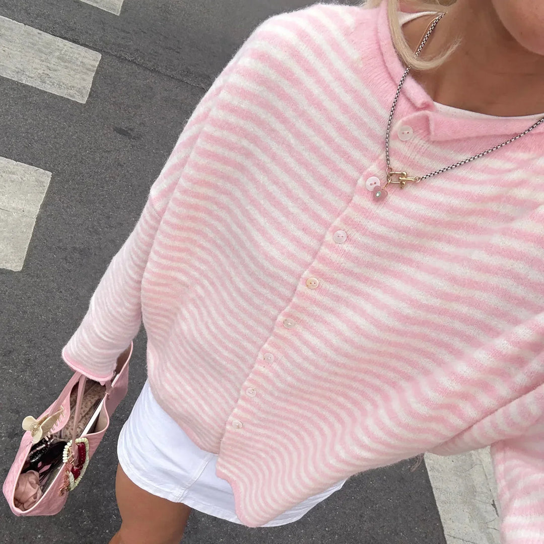 Striped Knit Cardigan with Collar and Button Front