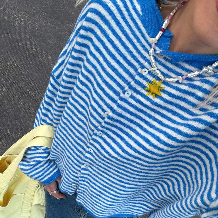Striped Knit Cardigan with Collar and Button Front