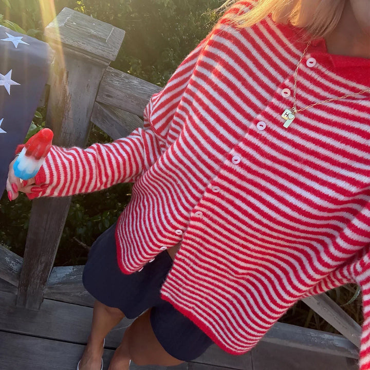Striped Knit Cardigan with Collar and Button Front