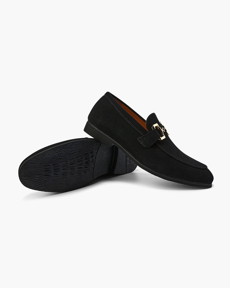 Suede Loafer with Gold Metal Detail