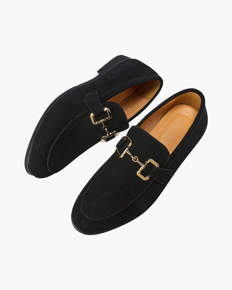 Suede Loafer with Gold Metal Detail