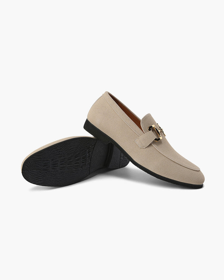Suede Loafer with Gold Metal Detail