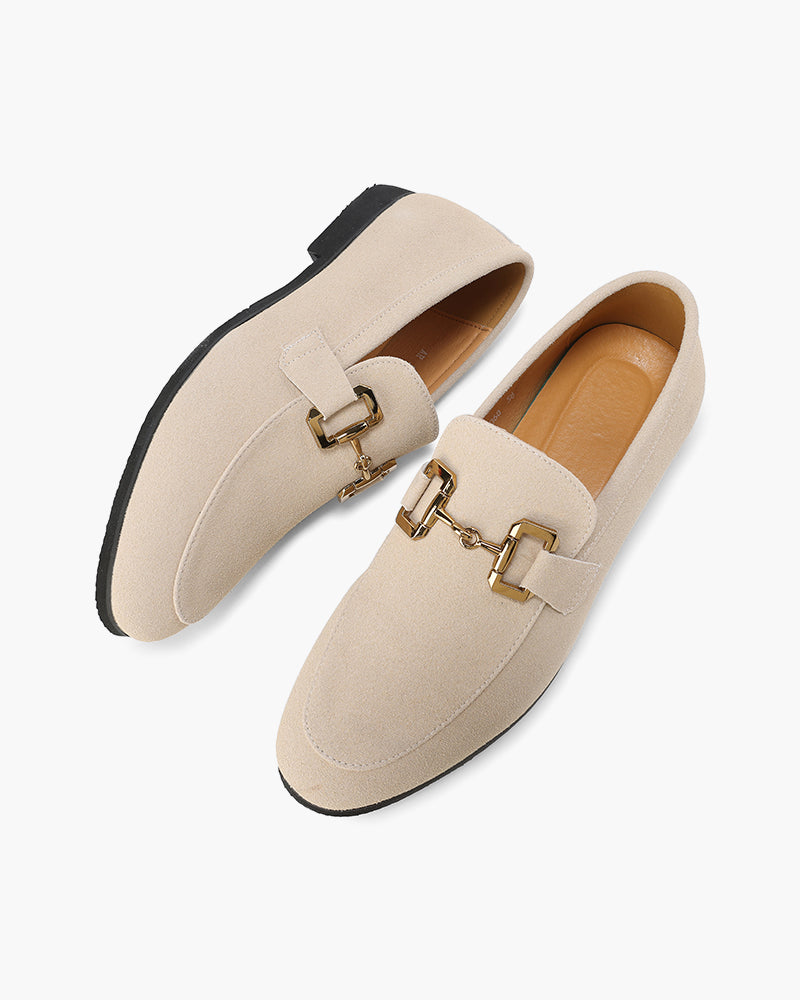 Suede Loafer with Gold Metal Detail