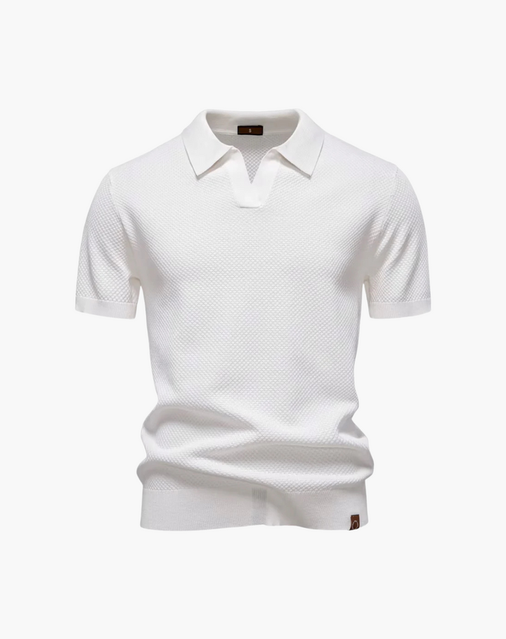 Open-Collar Pointelle Knit Polo