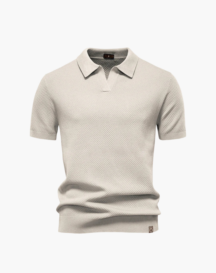 Open-Collar Pointelle Knit Polo