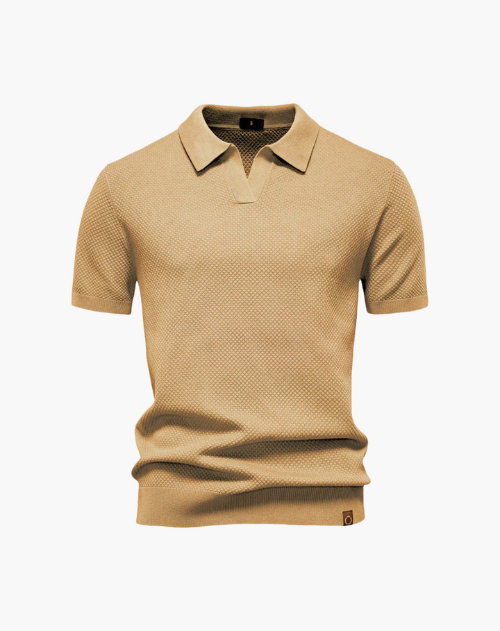 Open-Collar Pointelle Knit Polo