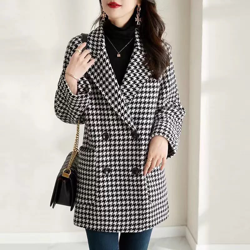 Women's Wool-Effect Houndstooth Blazer Coat