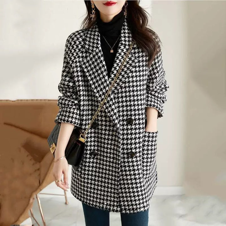 Women's Wool-Effect Houndstooth Blazer Coat