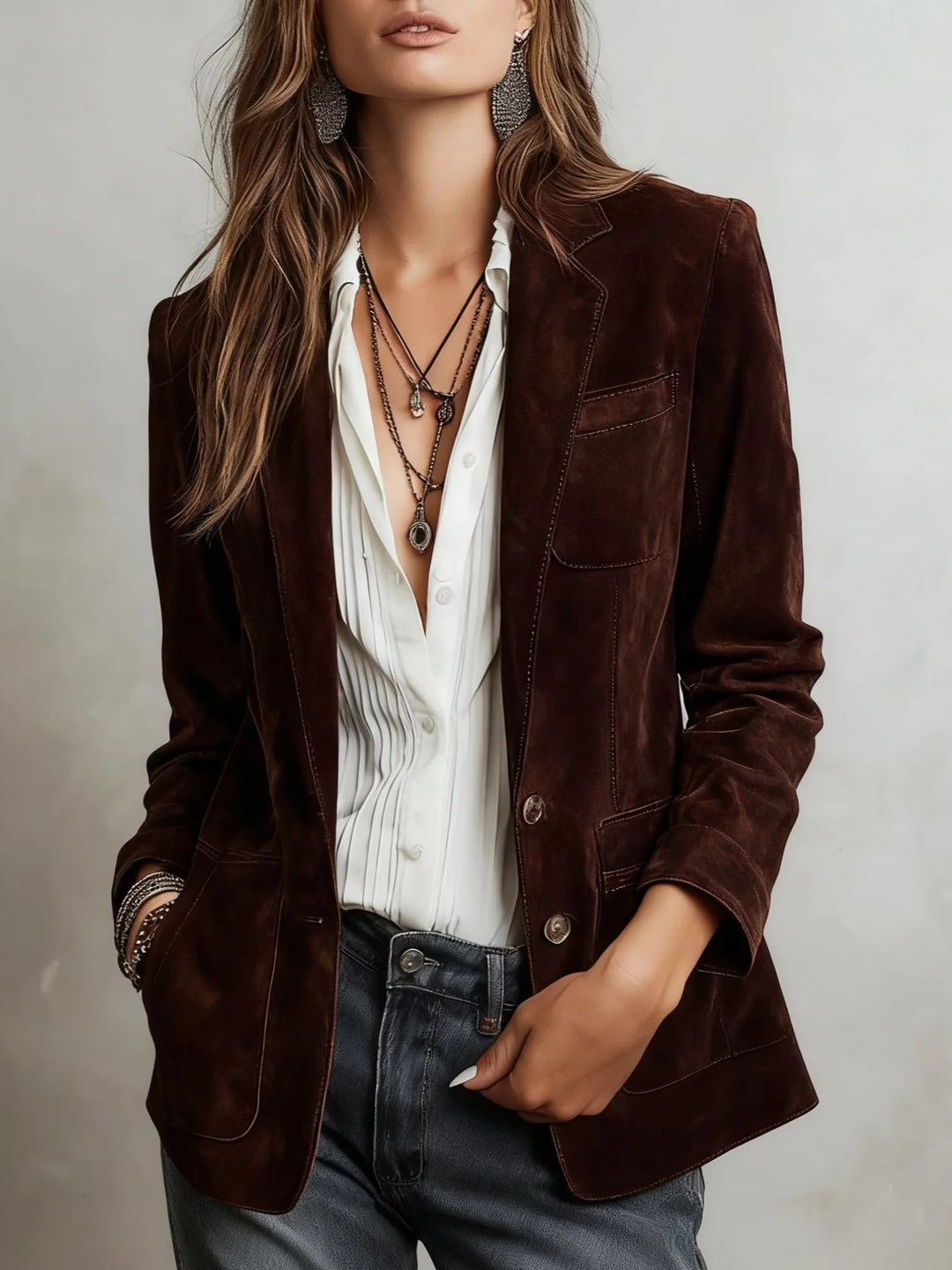 Women's Suede Patch Pocket Blazer