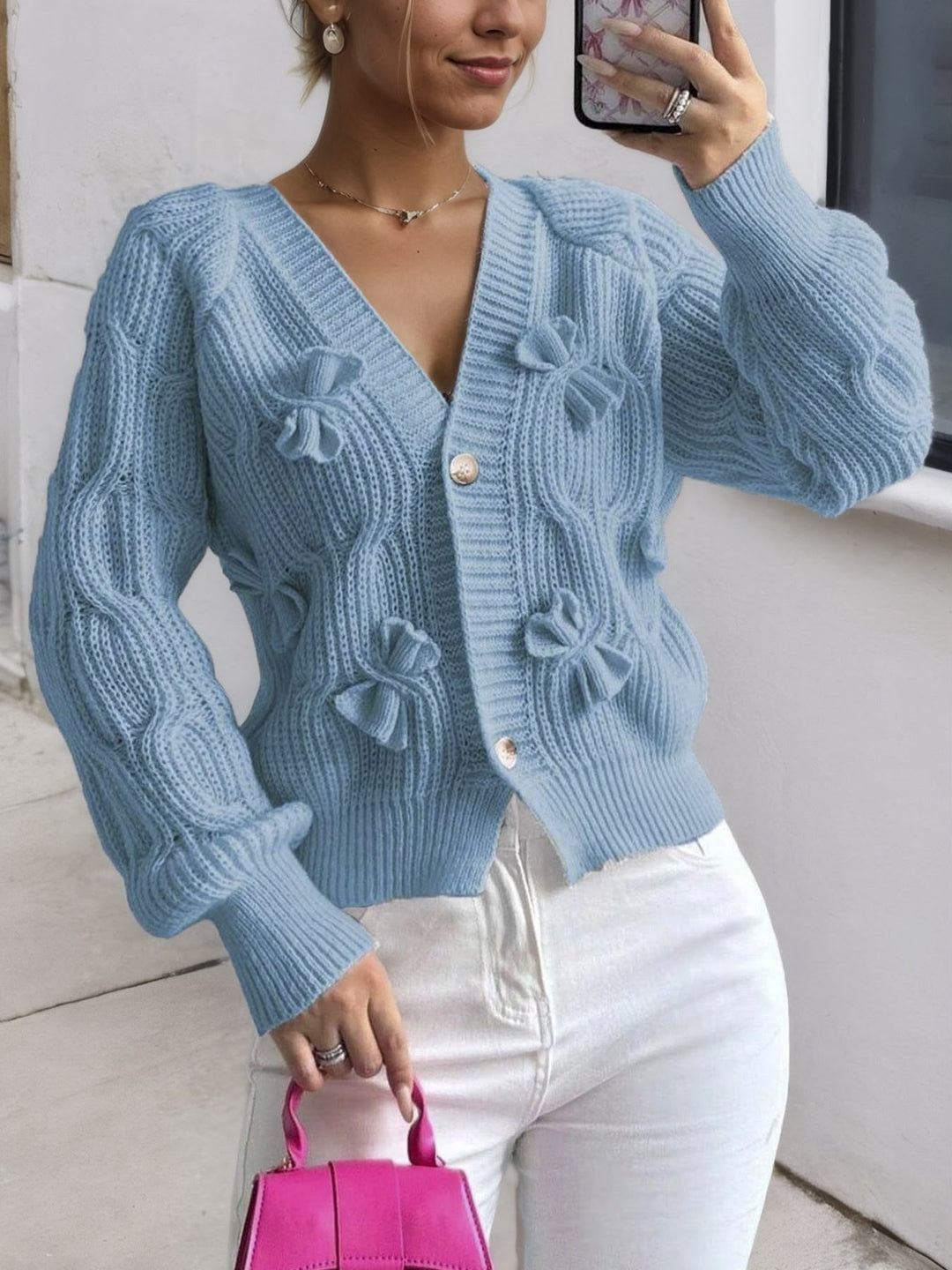 Women's Soft Bow-Detail Long Sleeve Cardigan