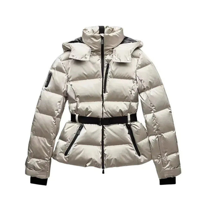 Women's Belted Puffer Jacket with Hood