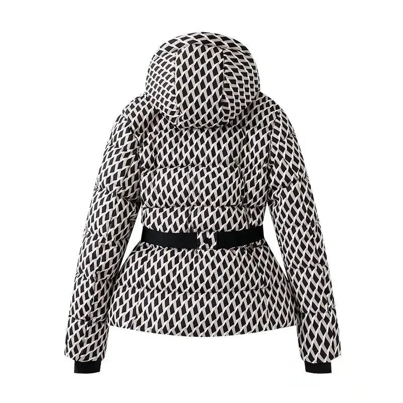 Women's Belted Puffer Jacket with Hood