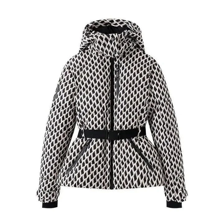 Women's Belted Puffer Jacket with Hood