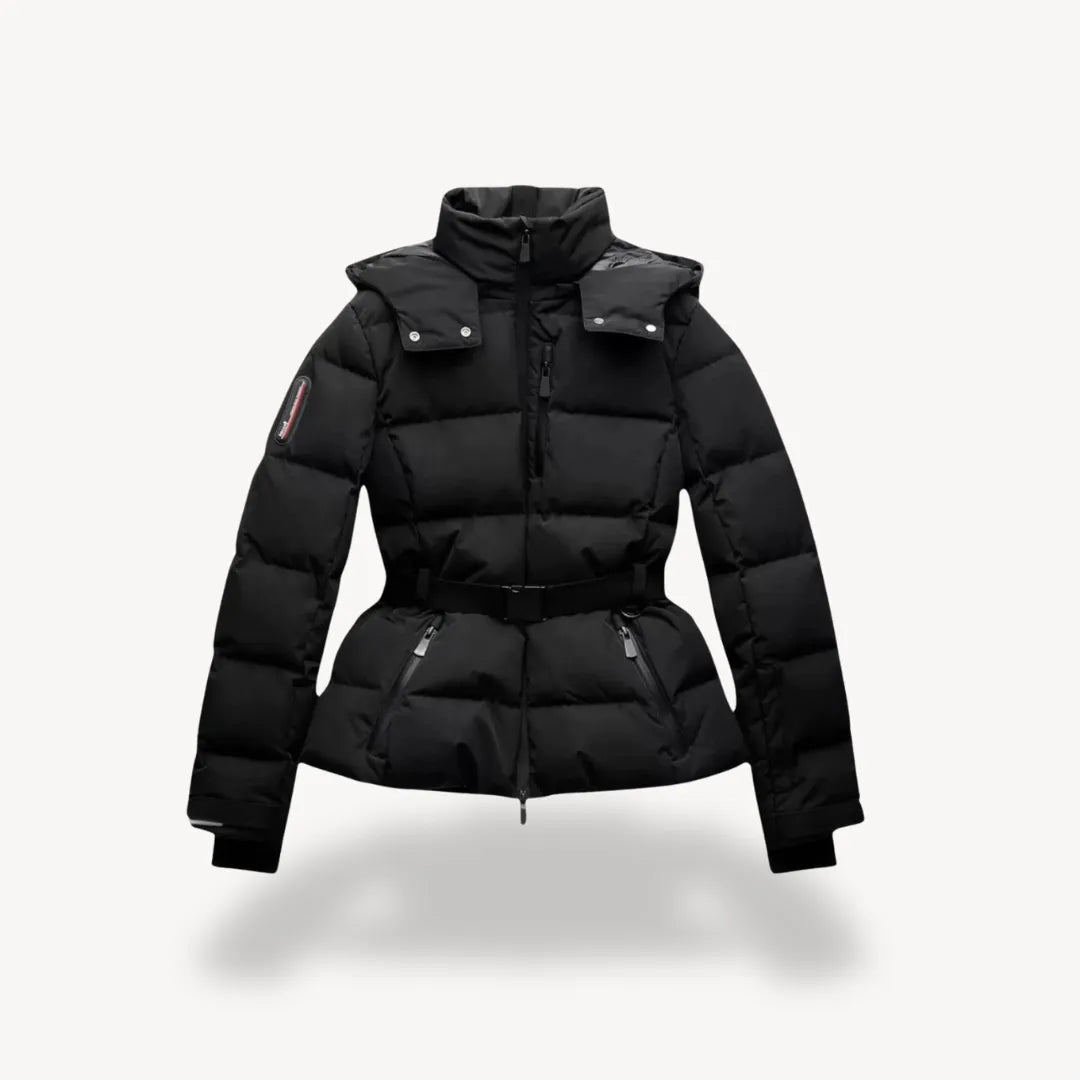 Women's Belted Puffer Jacket with Hood