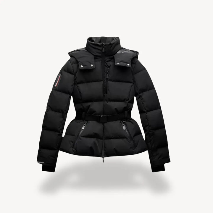 Women's Belted Puffer Jacket with Hood