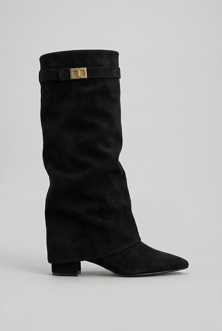 Women's Suede Knee-High Block Heel Boots