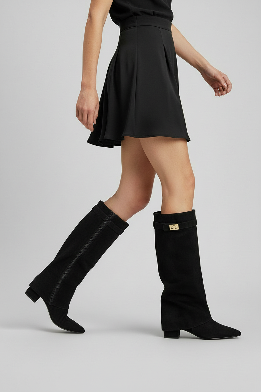 Women's Suede Knee-High Block Heel Boots