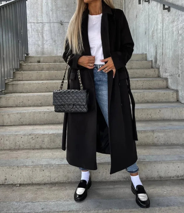 Women's Wool-Effect Longline Trench Coat