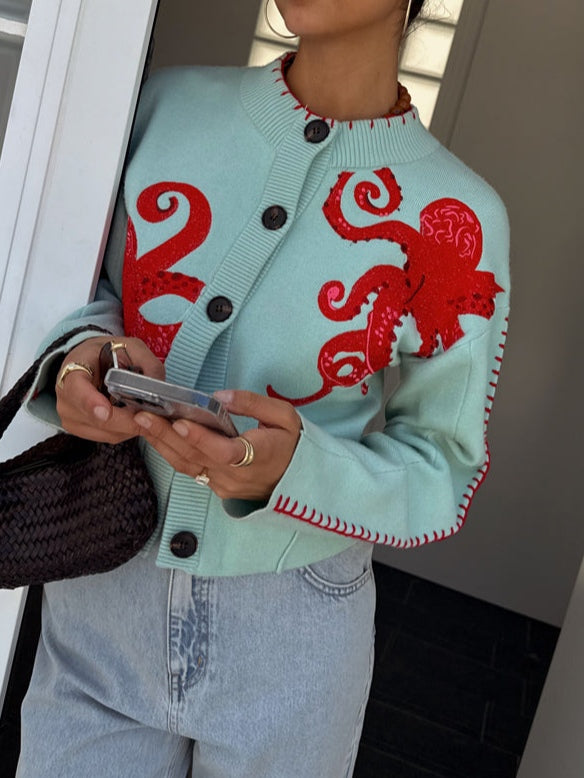 Women's Octopus Graphic Knit Cardigan