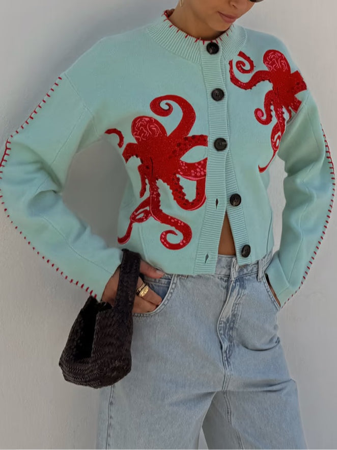 Women's Octopus Graphic Knit Cardigan