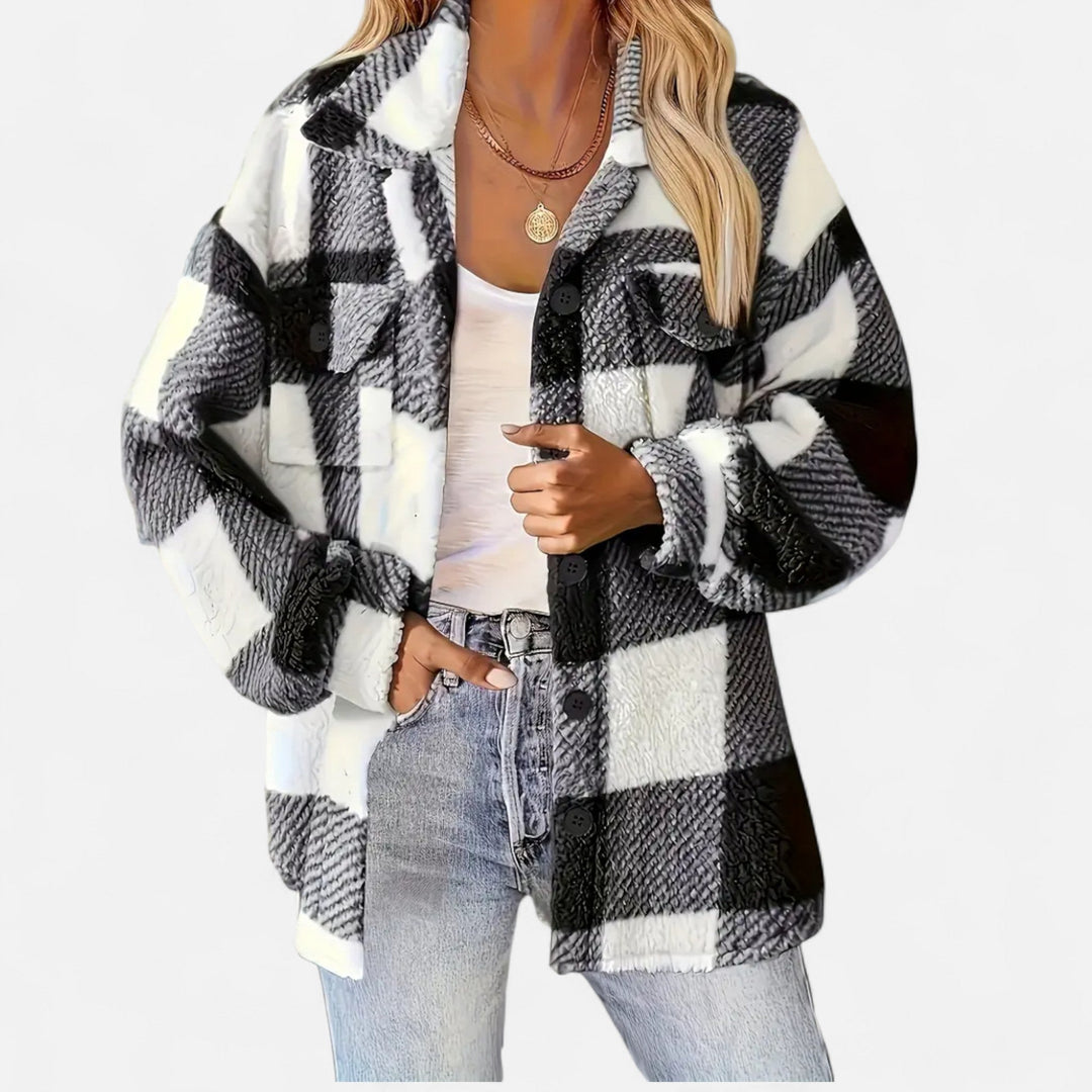 Women's Plush Sherpa Checkered Shirt Jacket