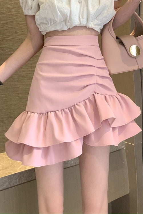 High Waist Pink Asymmetrical Mini Skirt for Women