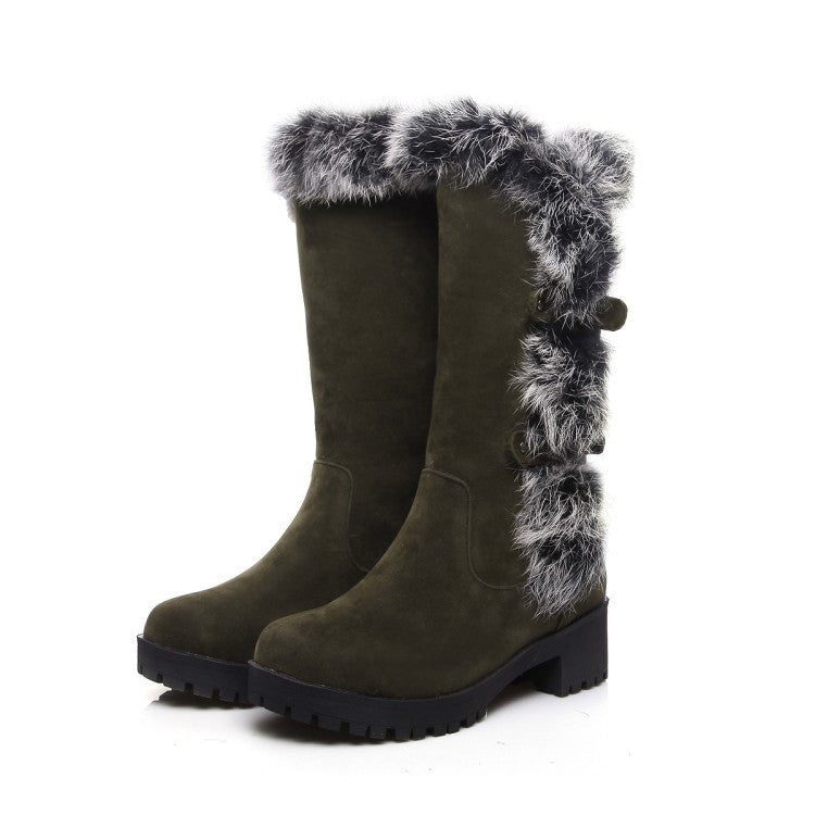 Women's Faux Suede Fur-Trim Mid-Calf Winter Boots