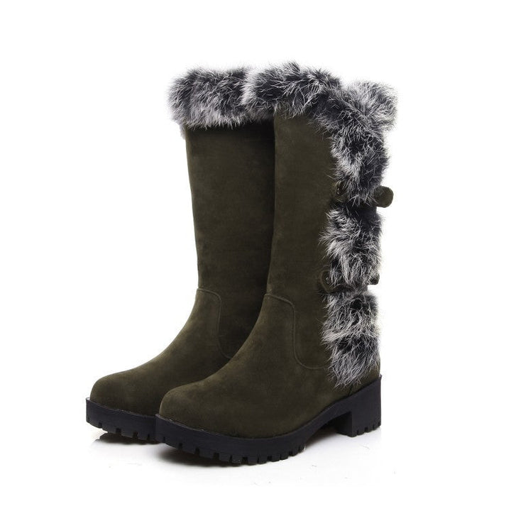 Women's Faux Suede Fur-Trim Mid-Calf Winter Boots