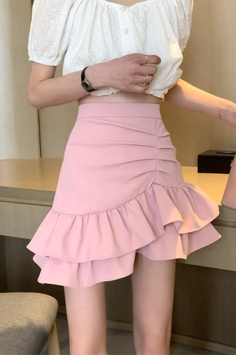 High Waist Pink Asymmetrical Mini Skirt for Women