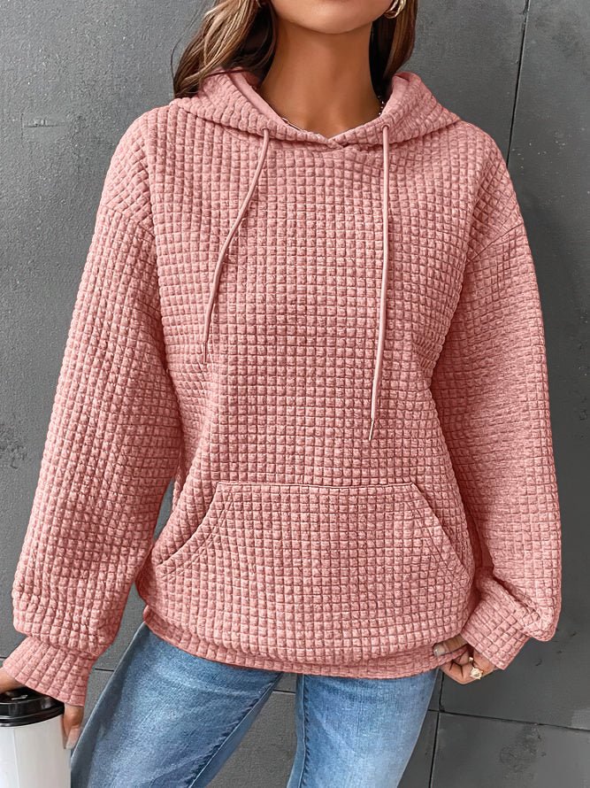 Quilted Drawstring Hoodie with Kangaroo Pocket