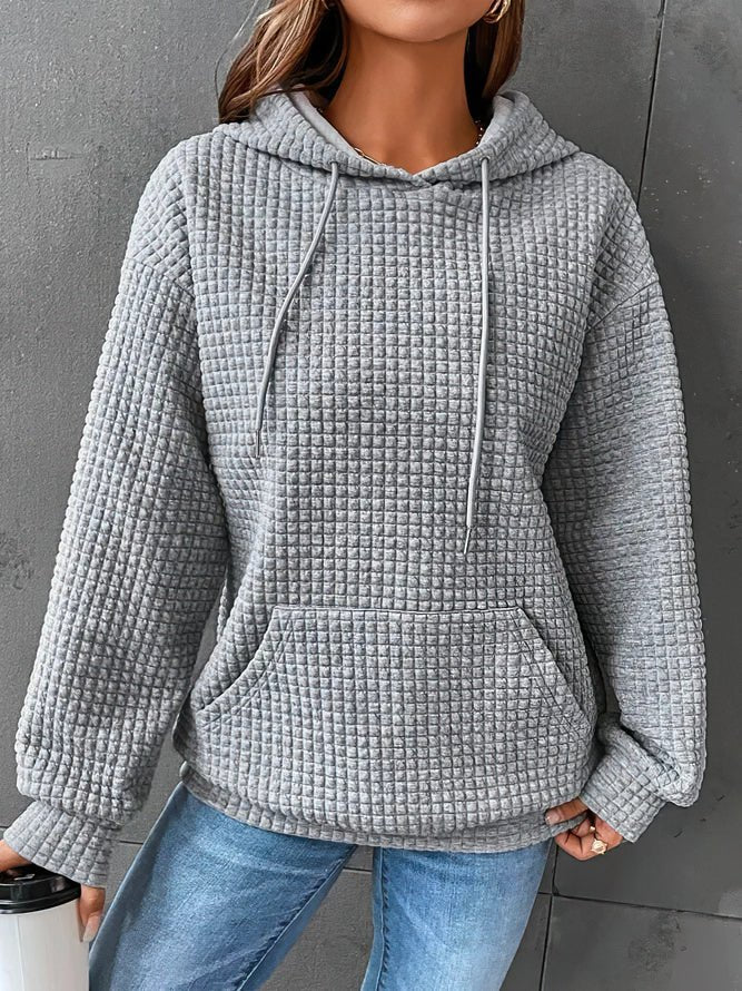 Quilted Drawstring Hoodie with Kangaroo Pocket