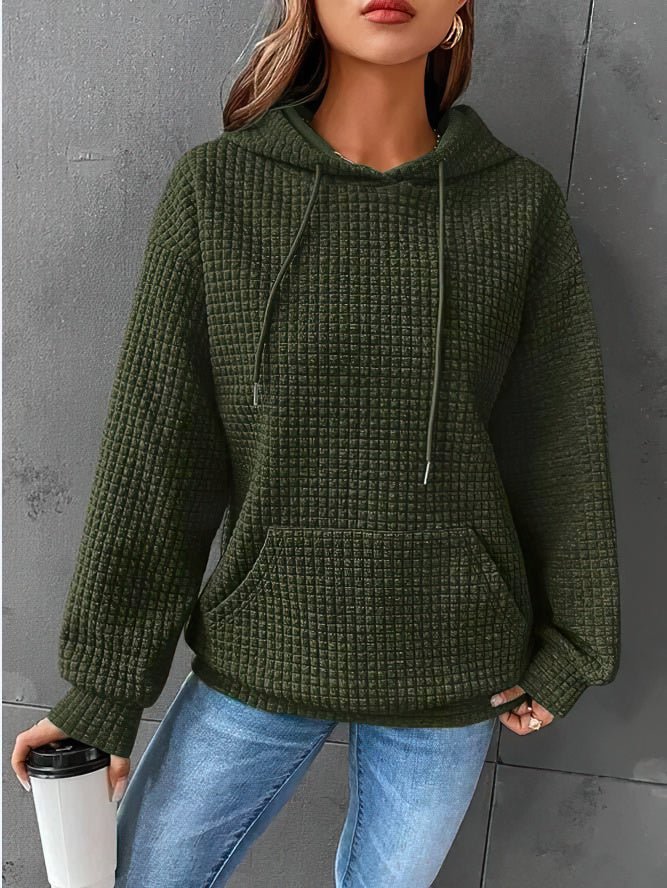 Quilted Drawstring Hoodie with Kangaroo Pocket