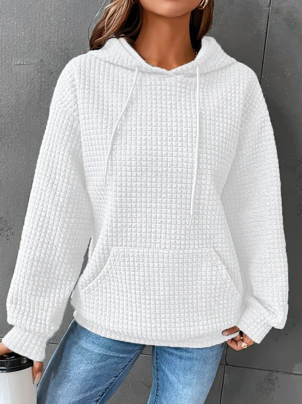 Quilted Drawstring Hoodie with Kangaroo Pocket
