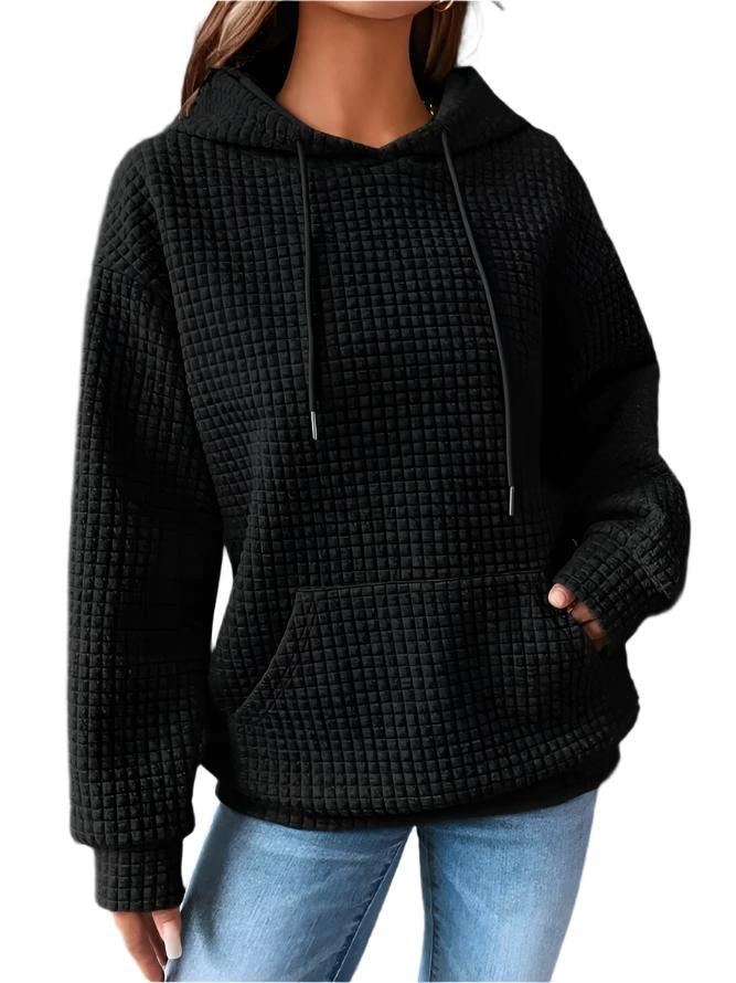 Quilted Drawstring Hoodie with Kangaroo Pocket