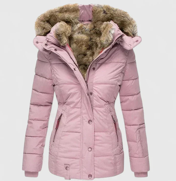 Women's Quilted Parka Coat with Faux Fur Hood