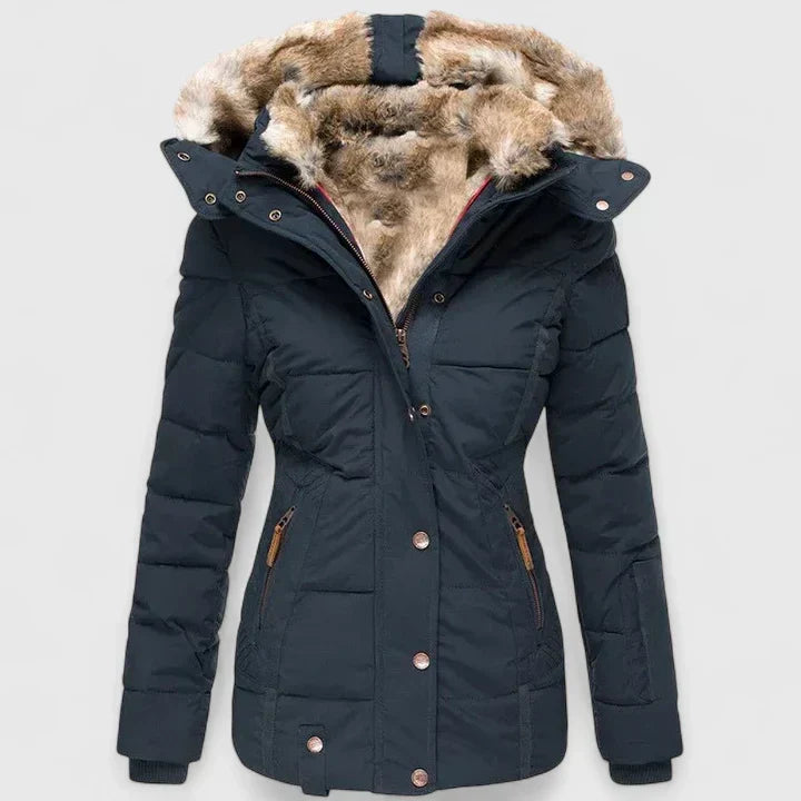 Women's Quilted Parka Coat with Faux Fur Hood
